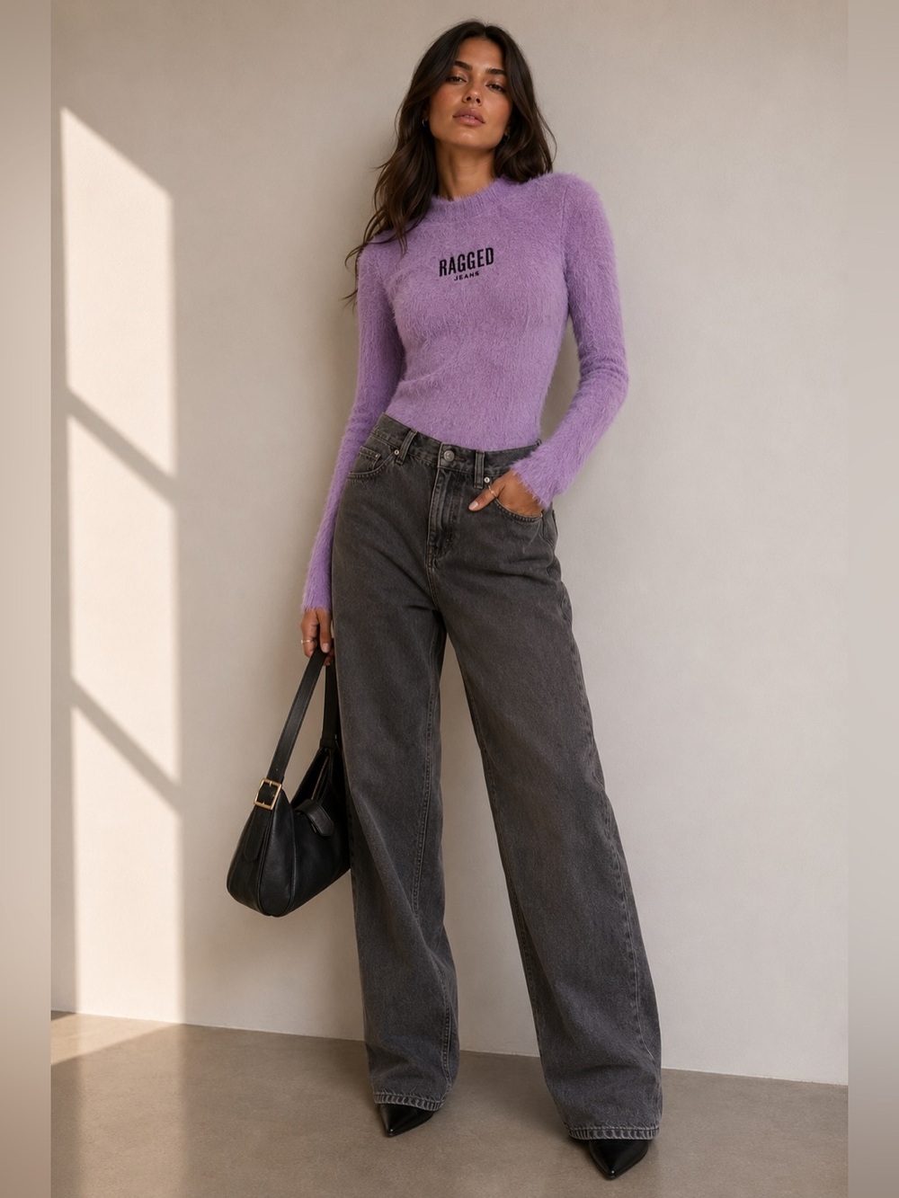 Ragged Jeans Lilac Fuzzy Knit Bodysuit – Size 6